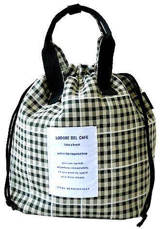 日本代購 - 抽繩束口保溫保冷便當袋-格紋-寶貝藍 (27x19×16cm)