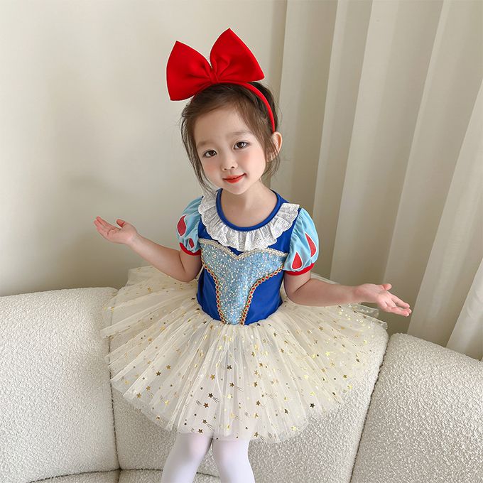 短袖造型公主裙/芭蕾舞裙-卡通人物-白雪公主-藍+奶油黃