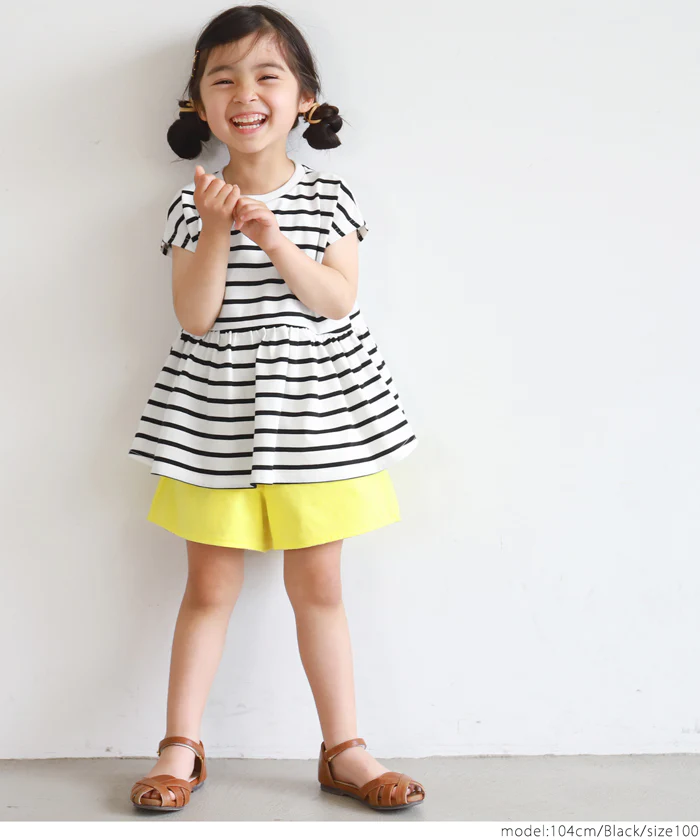 日本 COCA - 橫條紋簡約休閒短袖上衣-孩子-藍