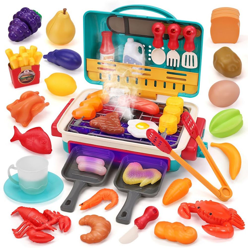 CuteStone - 兒童仿真冒煙燒烤廚具組合玩具