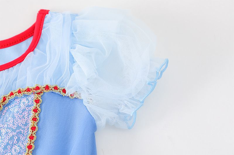 短袖造型公主裙/芭蕾舞裙-圓點寶石-藍+奶油黃