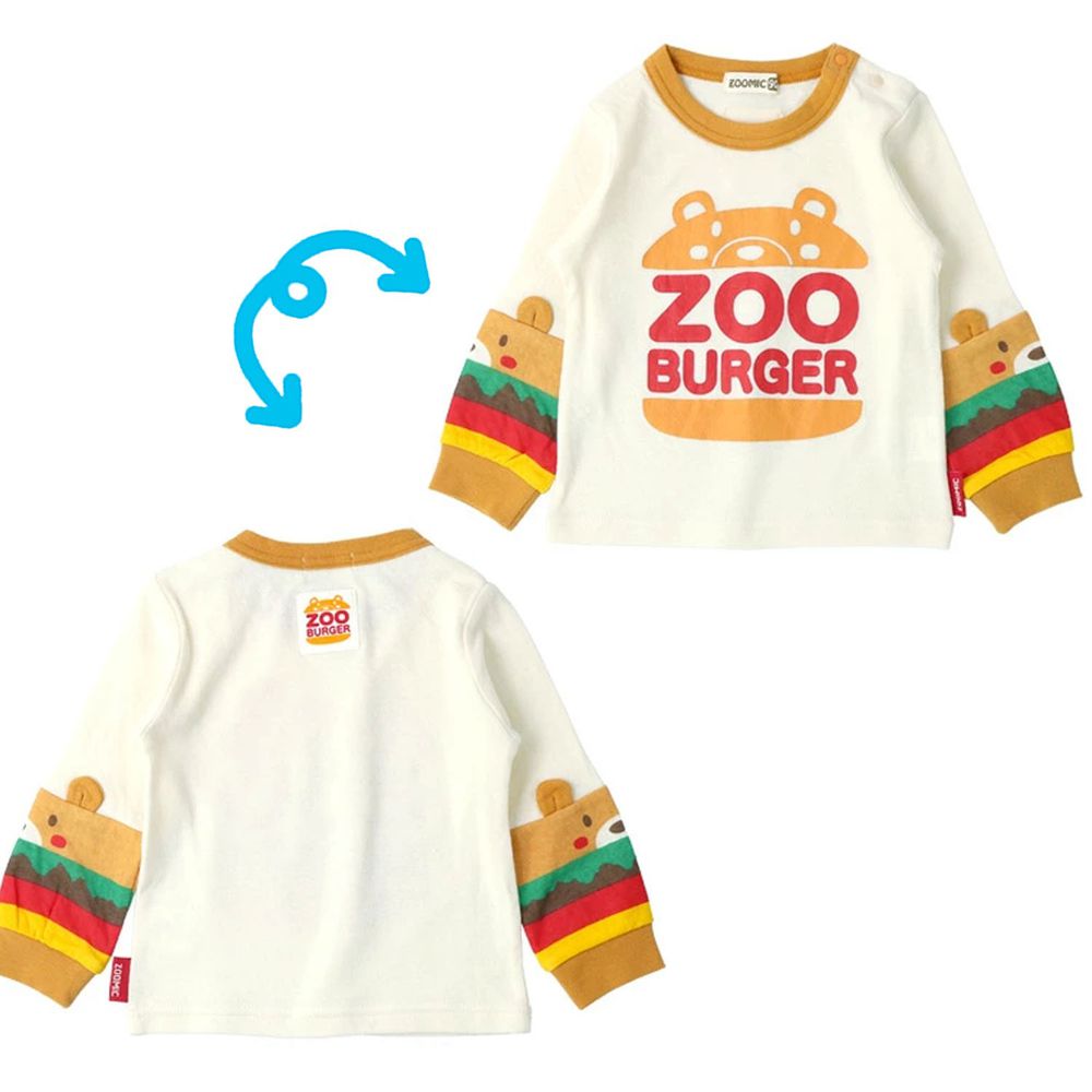 日本 ZOOLAND - 印花拼接長T-漢堡logo 小熊-米