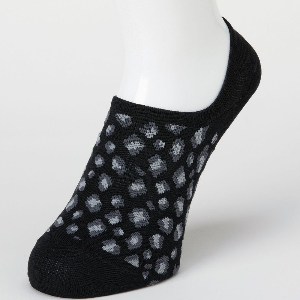 日本 okamoto - 超強專利防滑ㄈ型隱形襪-保暖針織 超深履款-豹紋 黑 (23-25cm)
