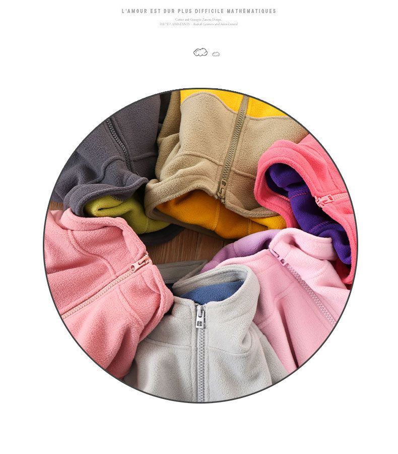 搖粒絨拼色立領連帽保暖外套-灰綠色x黃色