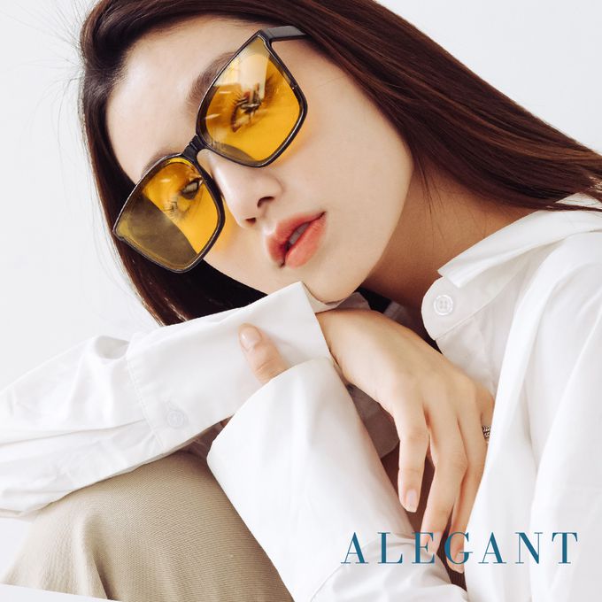 ALEGANT - 復古英國黃大方框防眩光墨鏡│UV400太陽眼鏡