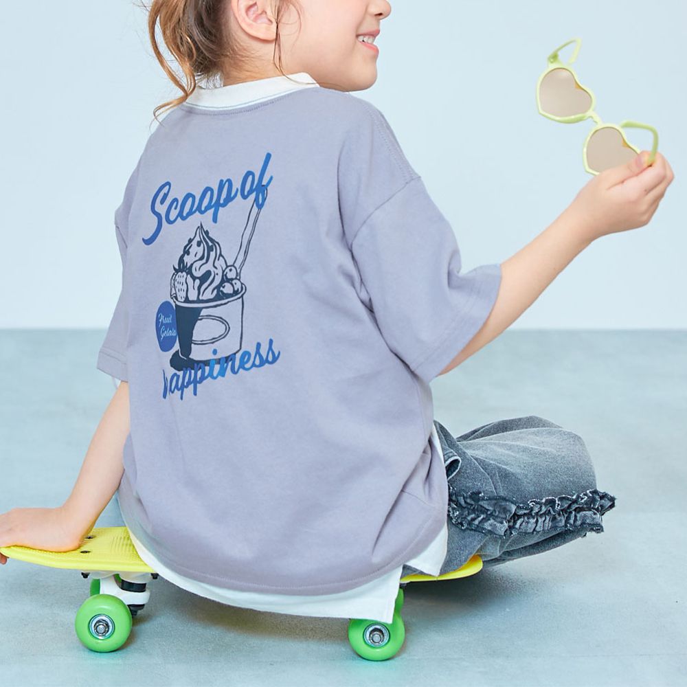 100%棉 可愛女孩寬版短袖上衣-義式冰淇淋-藍紫