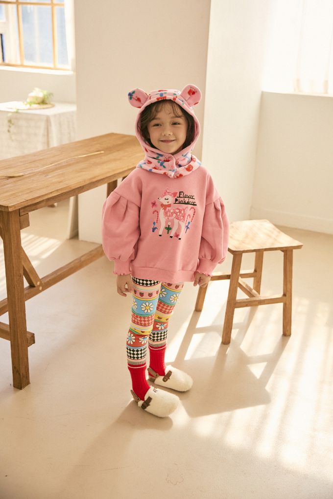 韓國 Mimico - (內磨毛)斑比印澎澎袖大學T-粉