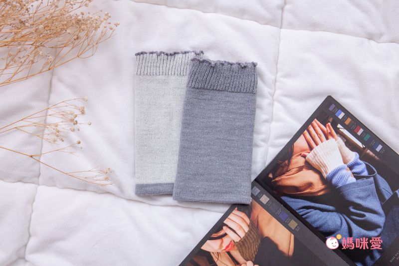 日本女裝代購 - 日本製 半截保暖手套-滾花邊-黑灰 (F)