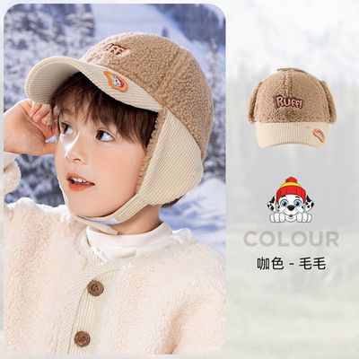 人氣卡通 - 卡通汪汪隊兩用護耳保暖加絨棒球帽-卡通人物毛毛-咖色 (F(帽圍50-54cm))