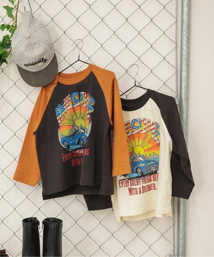 日本 BREEZE - 復古老爺車美式印花長袖上衣-可可x炭黑