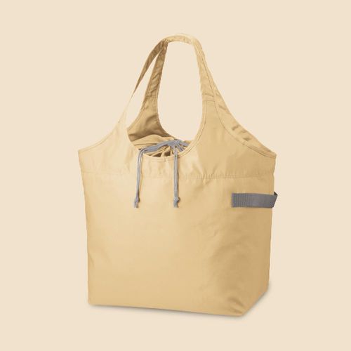 日本 MOTTERU - [人氣得獎]大容量折疊收納保冷肩背包/購物袋-淺卡其 (30L)