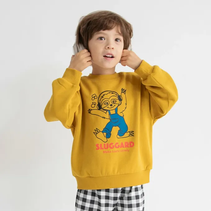 日本 BRANSHES - 裏起毛 舒適縮口長袖上衣-英文LOGO-黑