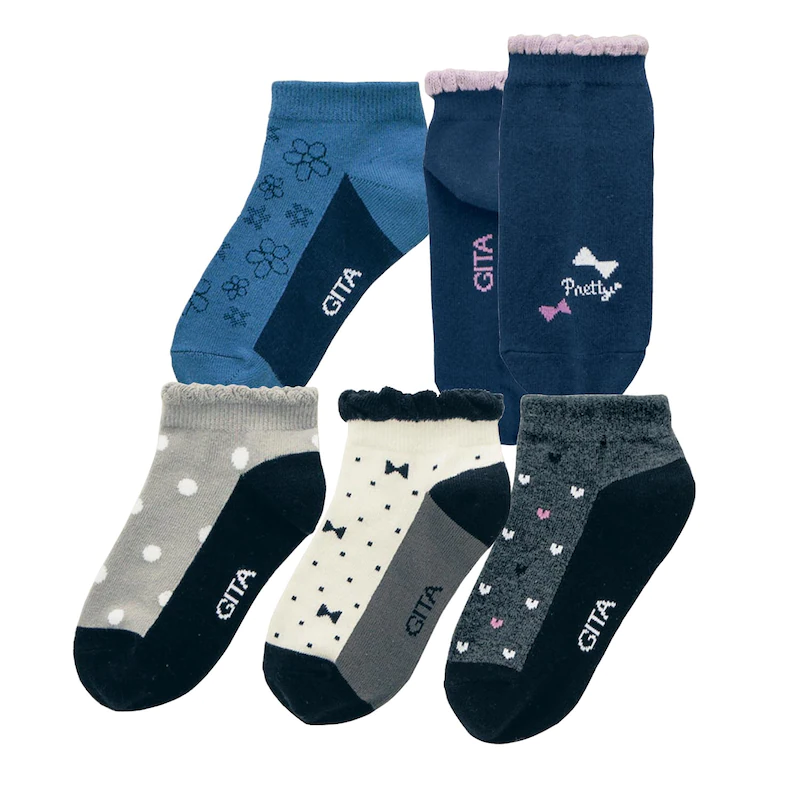 日本千趣會 - GITA 超值中筒襪五件組-花朵點點繽紛