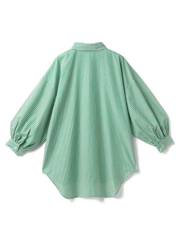 日本 GRL - 聯名款 經典直條紋長袖襯衫-凱蒂綠 (F)