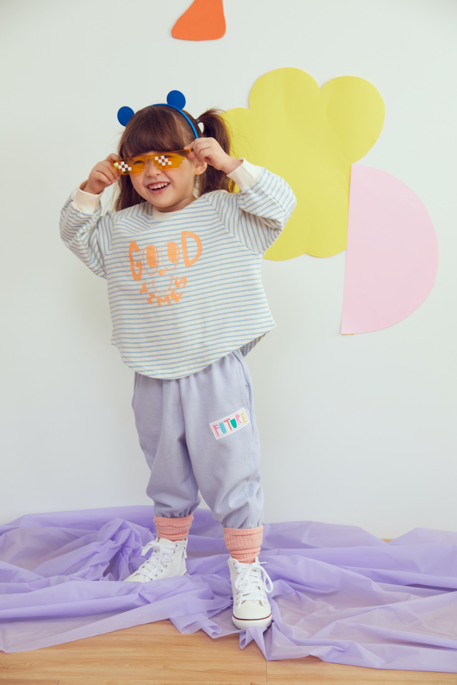 韓國 MINIATURE - 大眼睛條紋上衣-淺紫