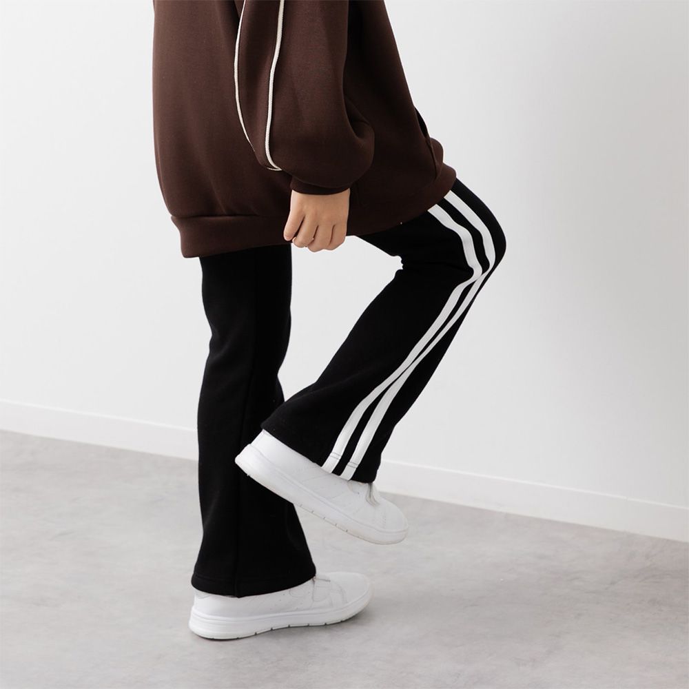 保暖內刷毛微喇叭彈力長褲-側邊條-黑