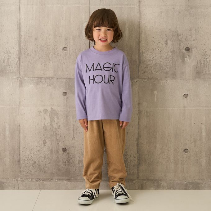 日本 b-ROOM - 柔軟寬鬆織燈芯絨長褲-煙燻藍