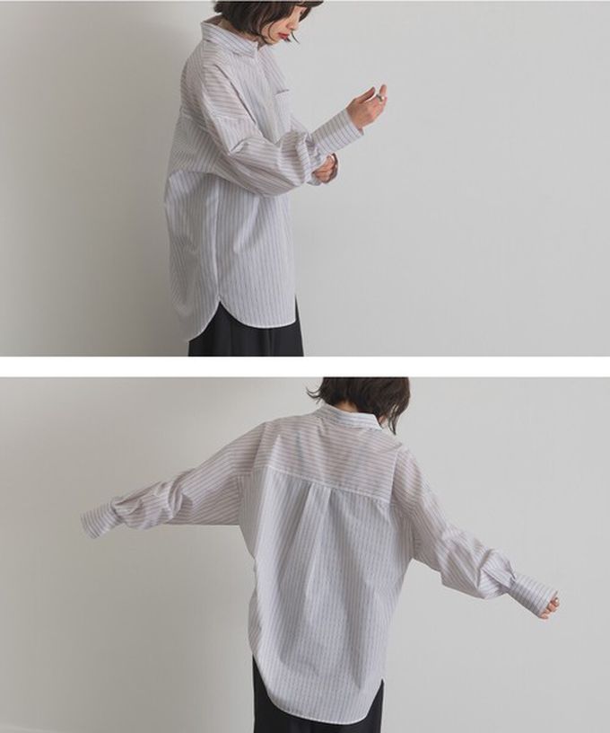 日本 ELENCARE DUE - 男友風寬鬆率性感長袖襯衫-粉紅直條紋