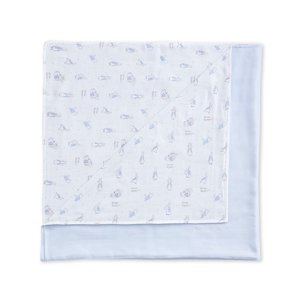 比得兔紗布大浴巾 100x100cm(純棉紗布 手帕 拍嗝巾 澡巾 寶寶蓋被)-水藍色