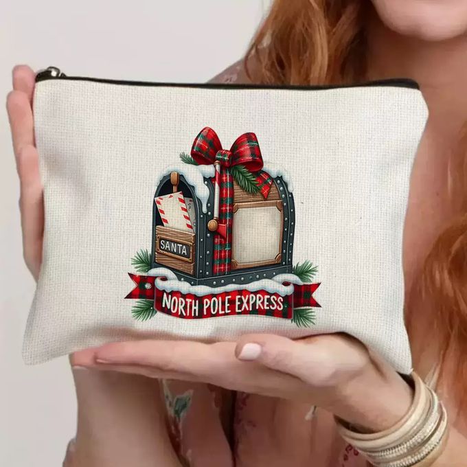 聖誕節精美印刷帆布提袋配拉鍊收納袋-2件組