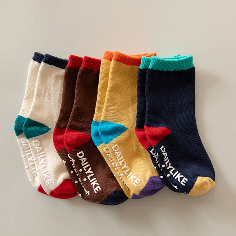 兒童襪子/中筒襪4入組-拼色01-白X咖X黃X深藍