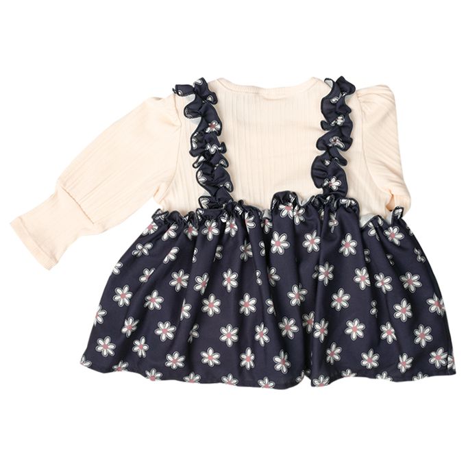 akachan honpo - 長袖假兩件T恤-深藍色