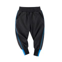 27KIDS - 純棉長褲-縮口撞色-黑色