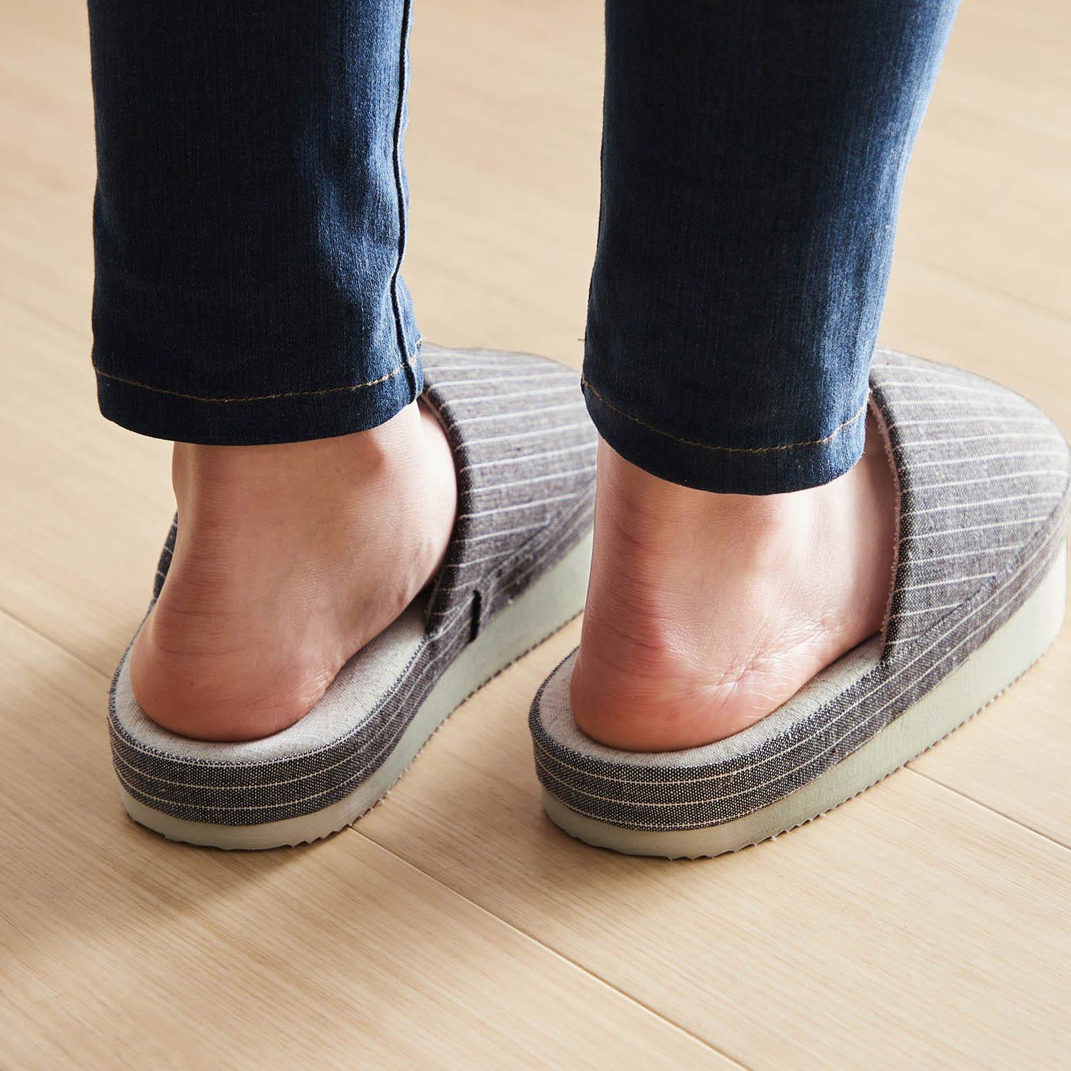 日本千趣會 - 無印風 簡約室內拖鞋-條紋-咖啡