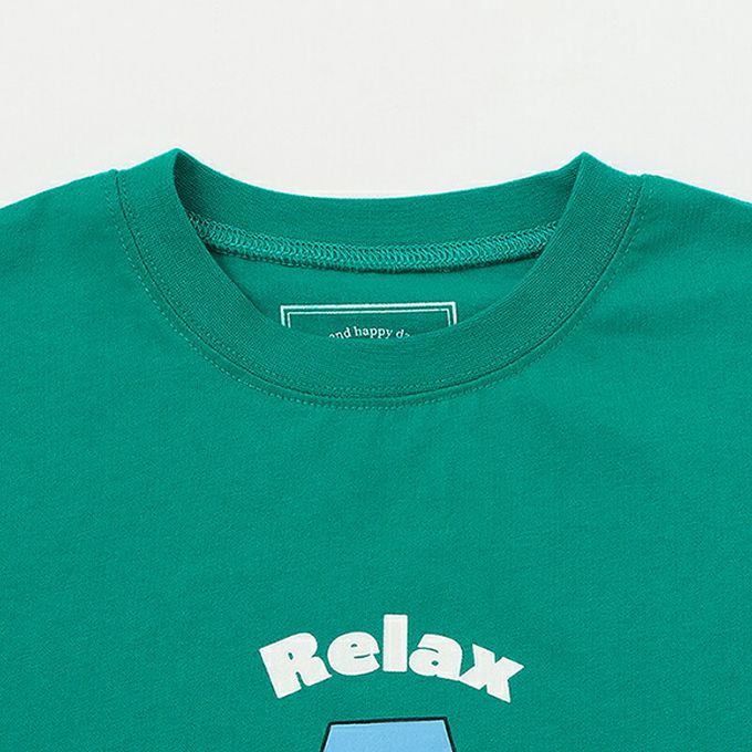 日本 petit main - 100%棉 幽默印花短袖上衣-喝茶-草綠