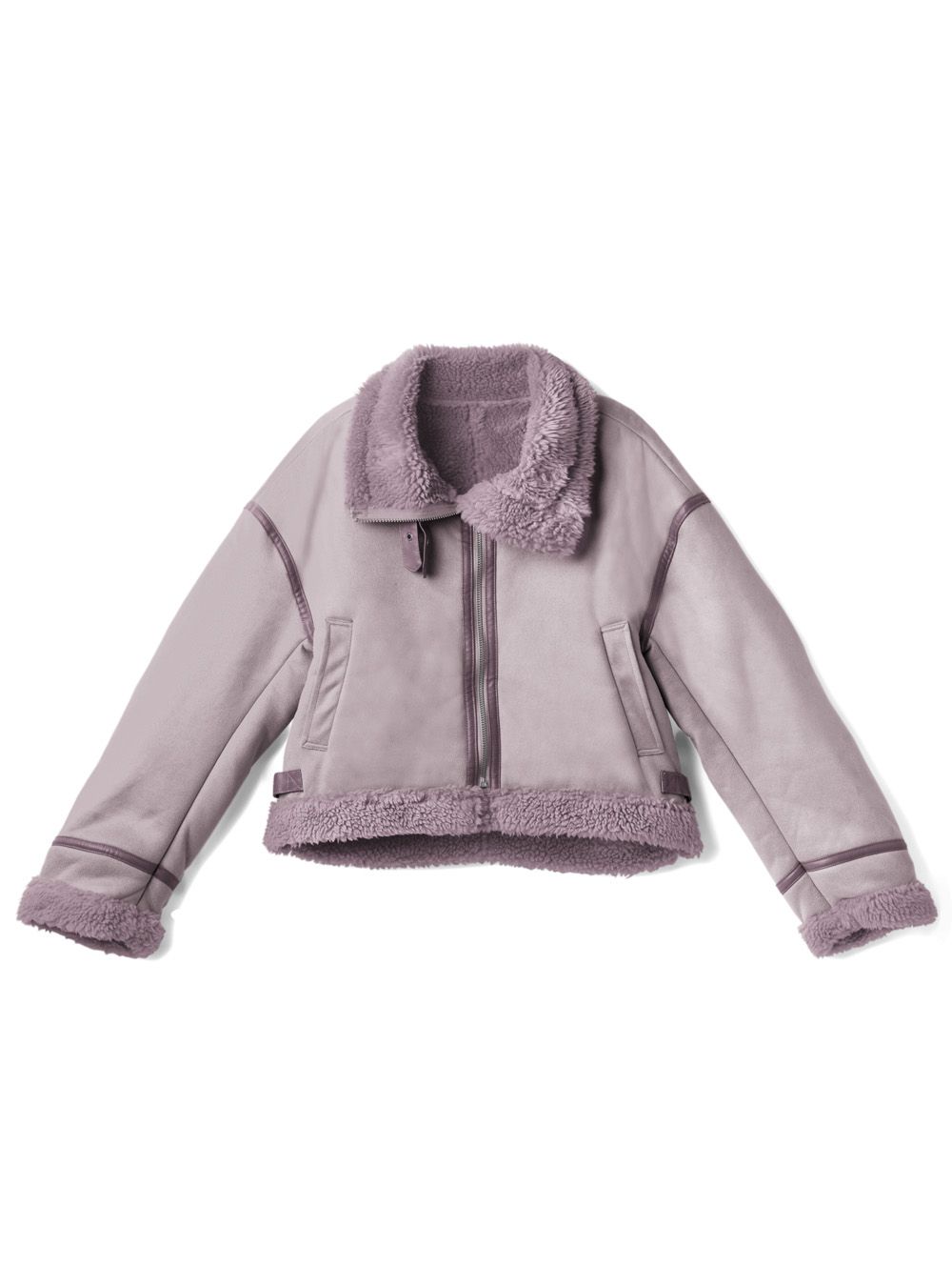 日本 GRL - 羊羔絨翻領短版騎士夾克/外套-粉紫 (F)