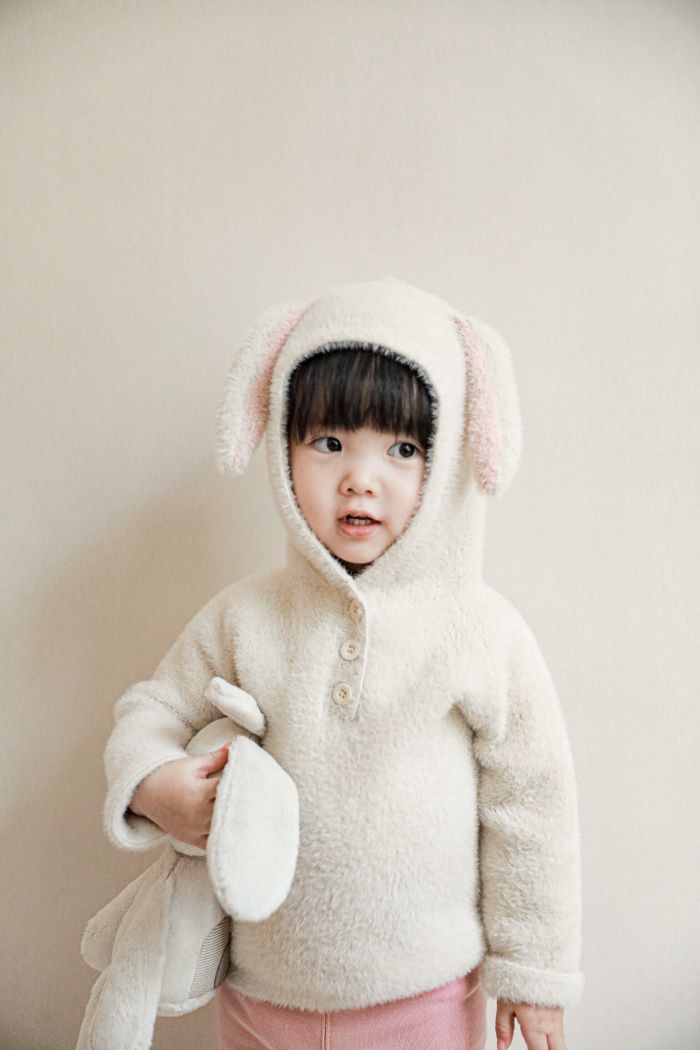 加厚連帽兒童造型上衣-熊耳朵-咖啡色