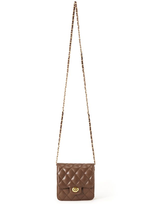 日本 GRL - 菱紋方型金屬鏈小包/側背包-米杏 (F)