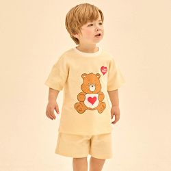 韓國 Care Bears - 聯名款大熊熊印短袖套裝-愛心棕熊-淺黃