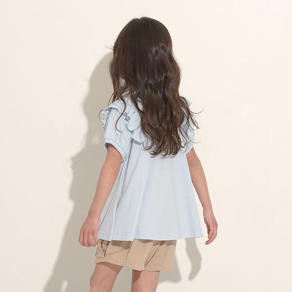 日本 Lycee mine - 肩膀荷葉傘狀長版短袖上衣-粉紅