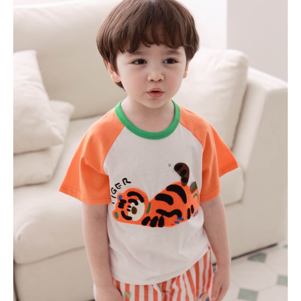 動物趴趴短袖上衣-橘老虎