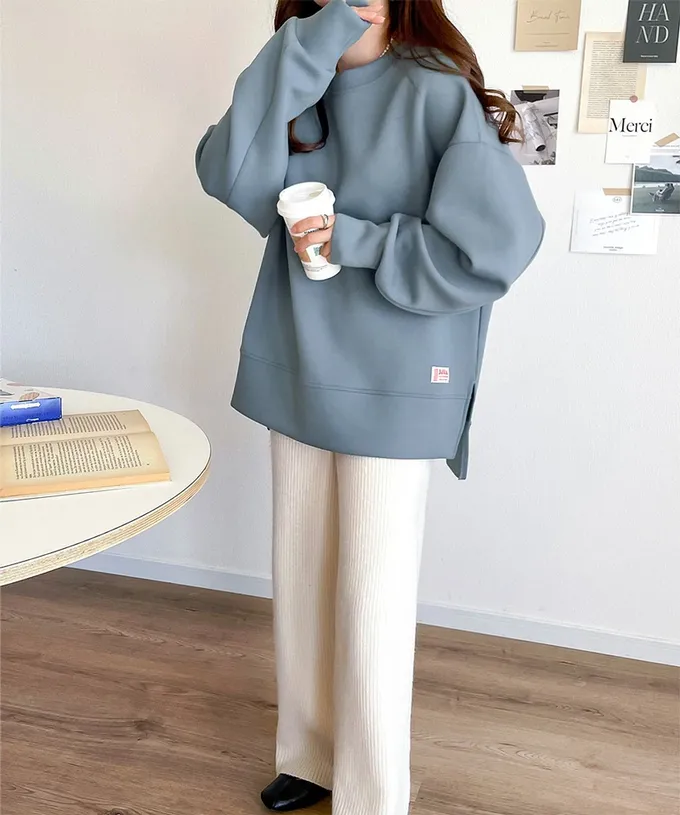 日本 Classical Elf - Java 光澤感柔軟厚磅休閒長袖上衣-淺杏