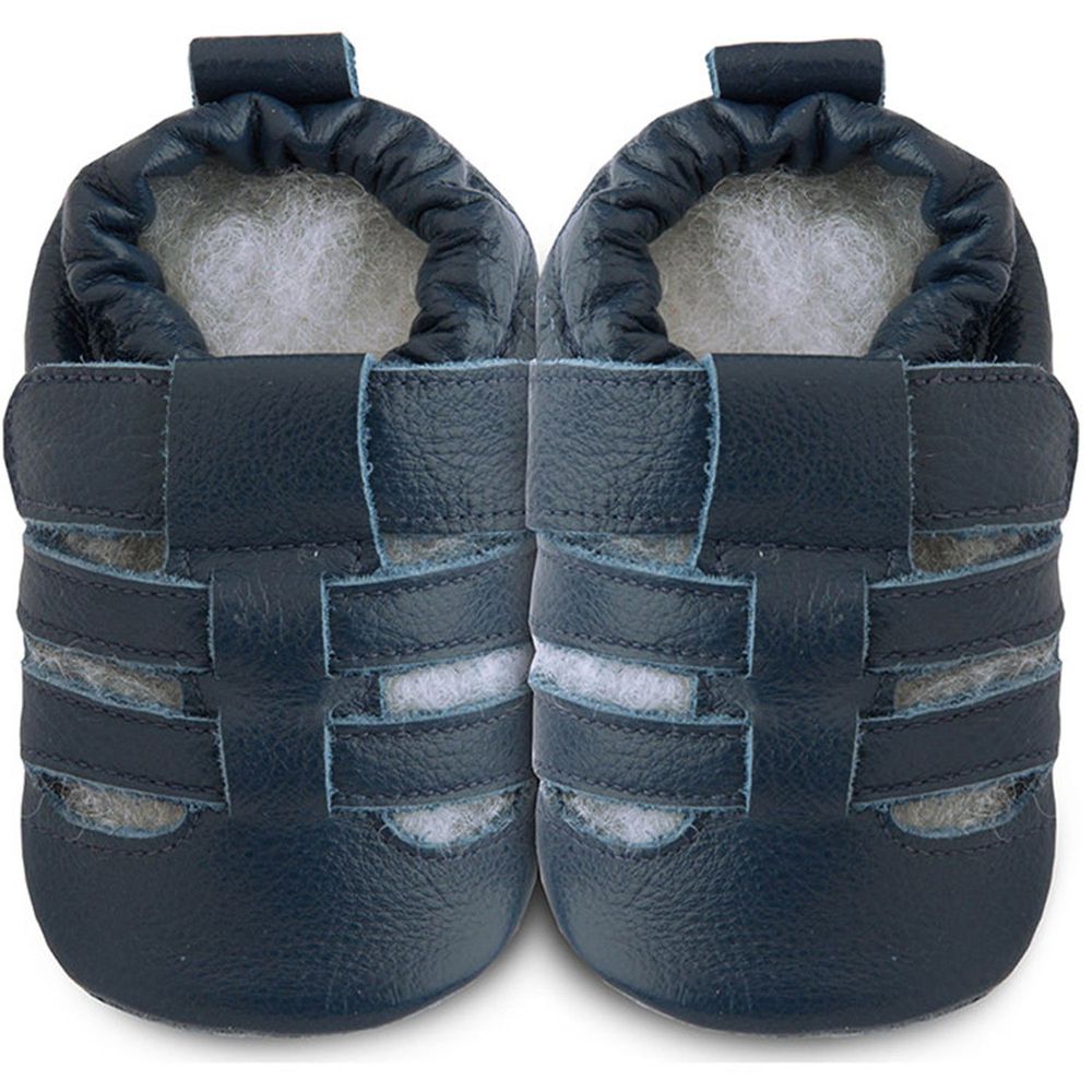 英國 shooshoos - 健康無毒真皮手工鞋/學步鞋/嬰兒鞋/室內鞋/室內保暖鞋-深藍涼鞋