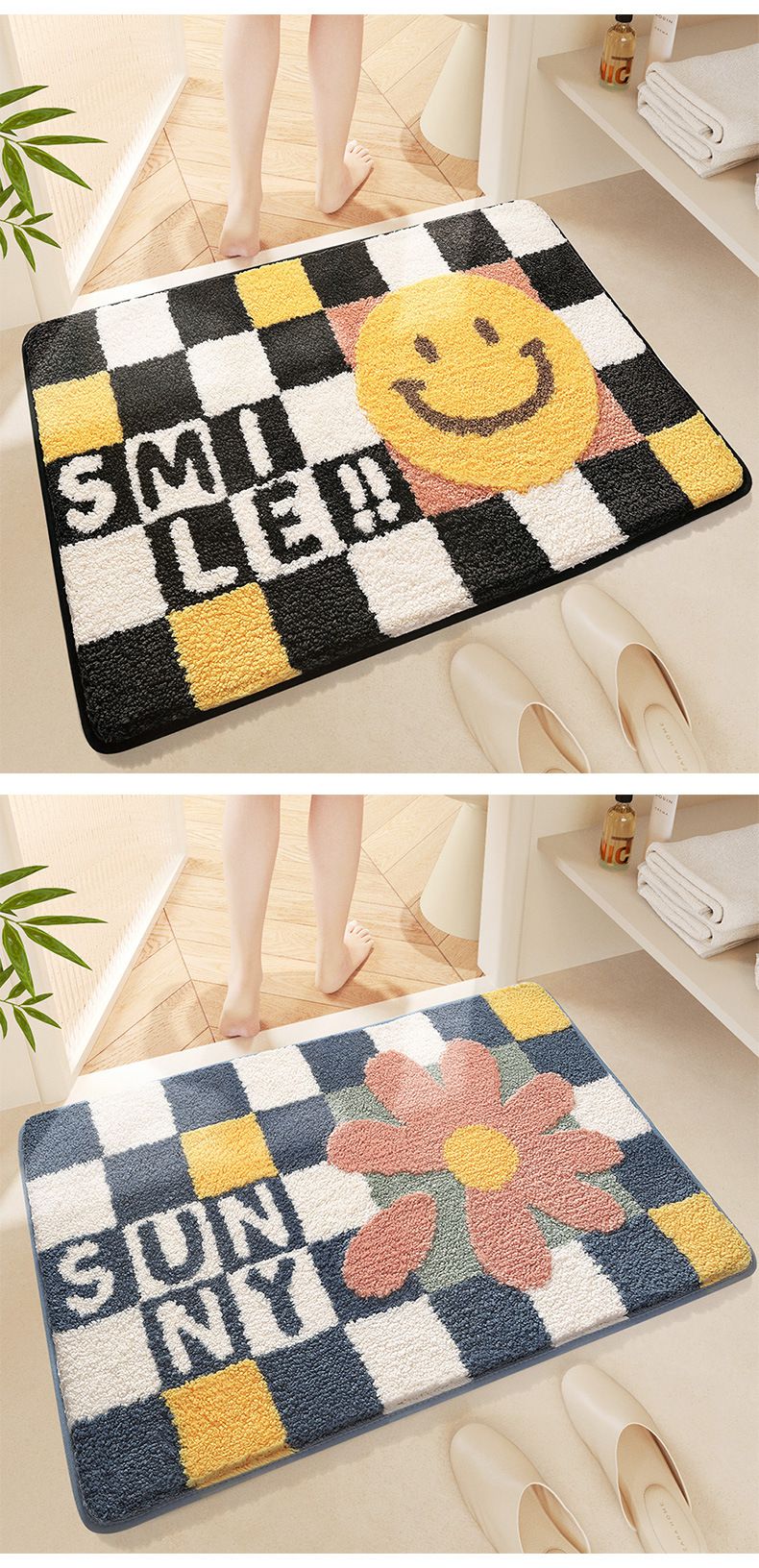 快速吸水植絨浴室腳踏墊-海洋-藍色