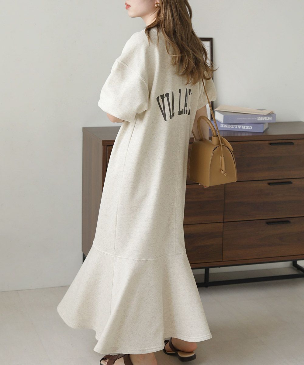 日本 Bou Jeloud - 休閒拉鍊亨利領泡泡袖洋裝-灰