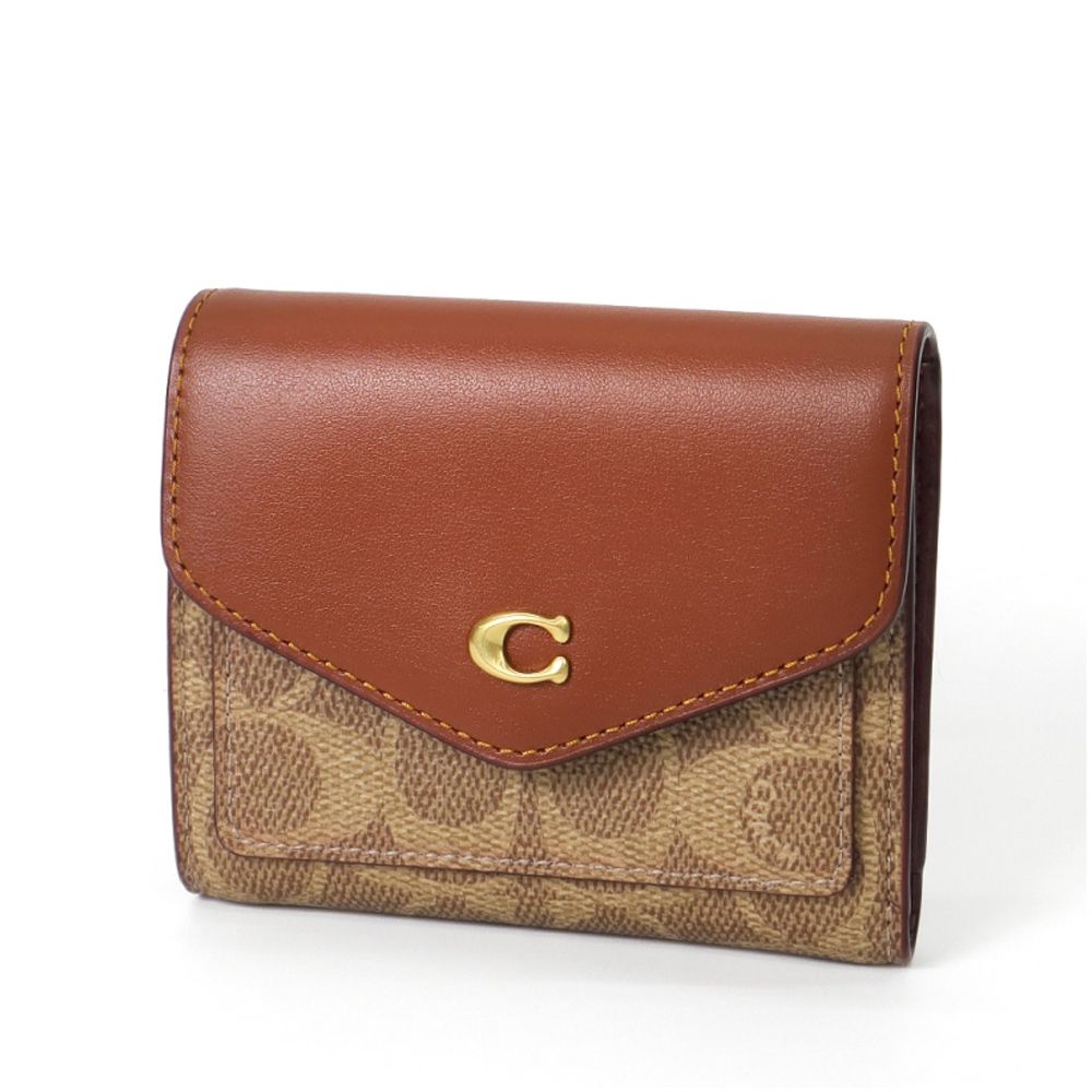 專櫃款荖花按釦撞色短夾 (駝棕酒紅)