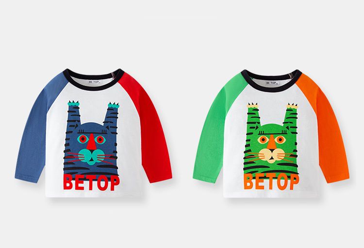 純棉圓領薄長袖上衣-綠老虎-綠色+橘色