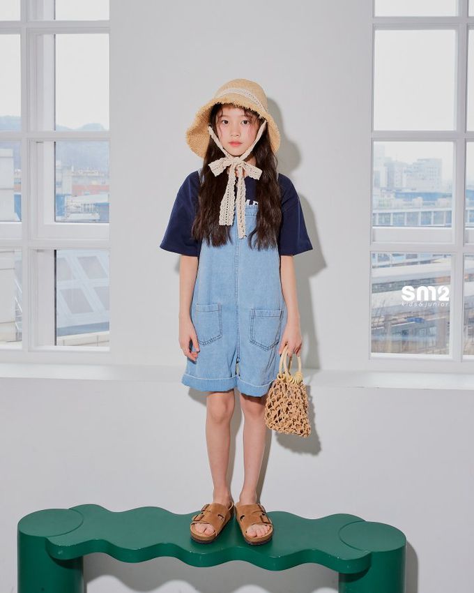 韓國 sm2 - 反折褲管丹寧吊帶連身褲-淺藍