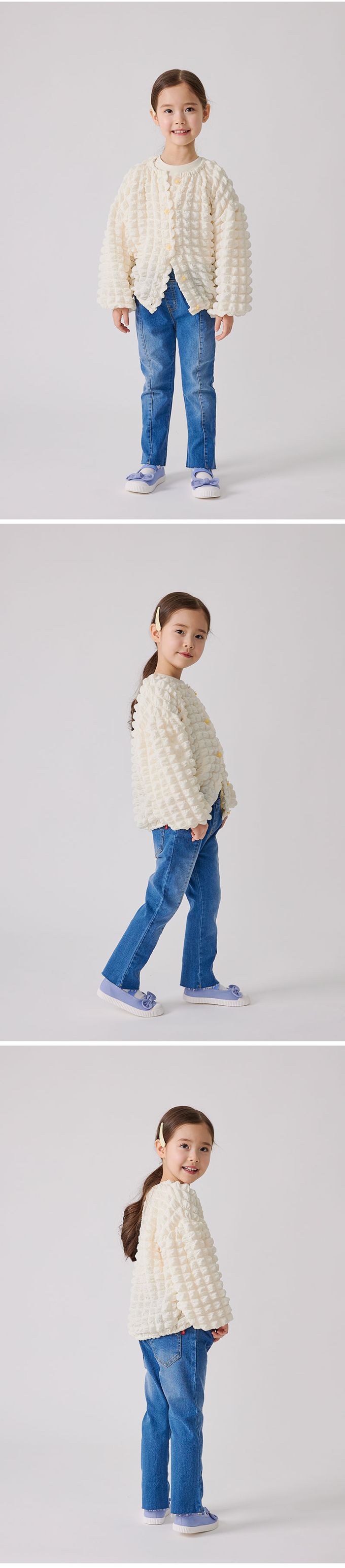 韓國 OZKIZ - 棉花糖立體紋花朵鈕扣外套-象牙白