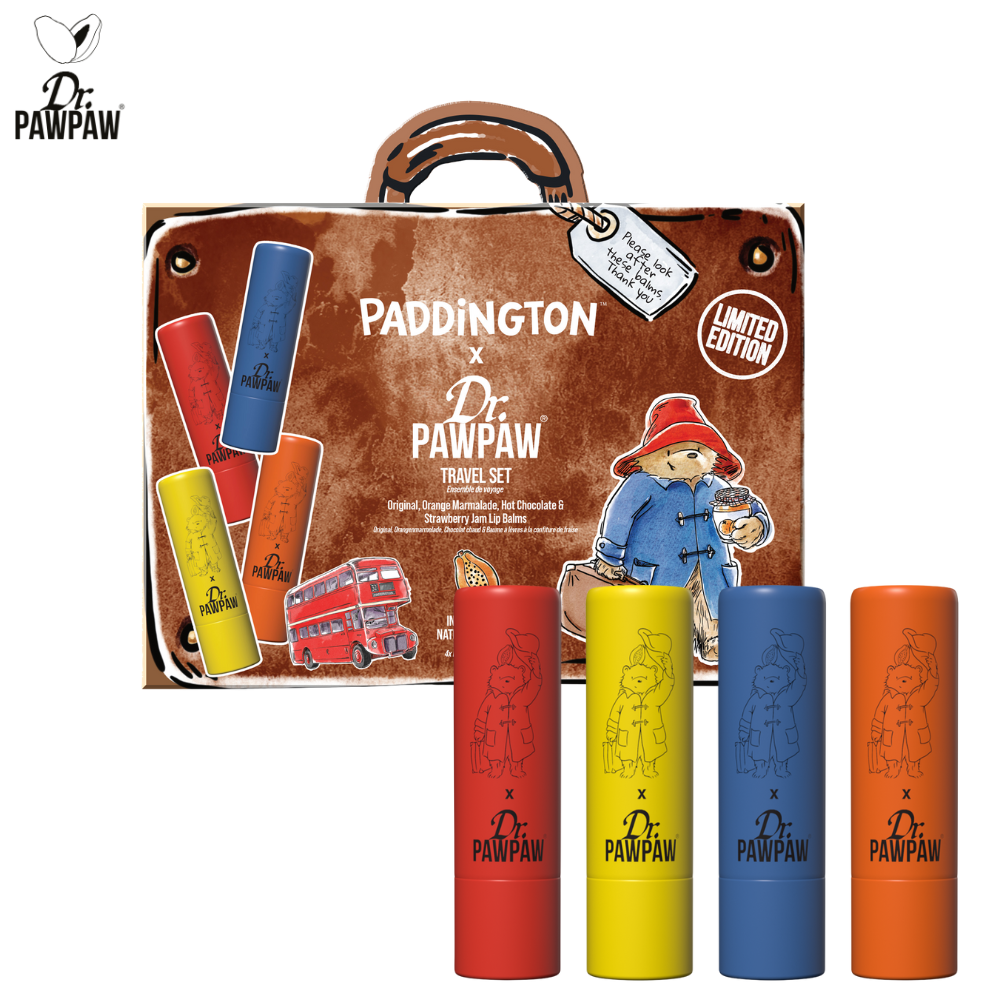 柏靈頓熊-旅行典藏組 ( 限量聯名 / 多重滋潤 / 英國 木瓜霜 /  護唇膏 )-(甜橙果醬+經典+草莓果醬+巧克力-4g×4
