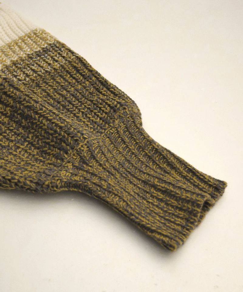 日本 zootie - 漸層撞色澎袖圓領毛衣-芥末