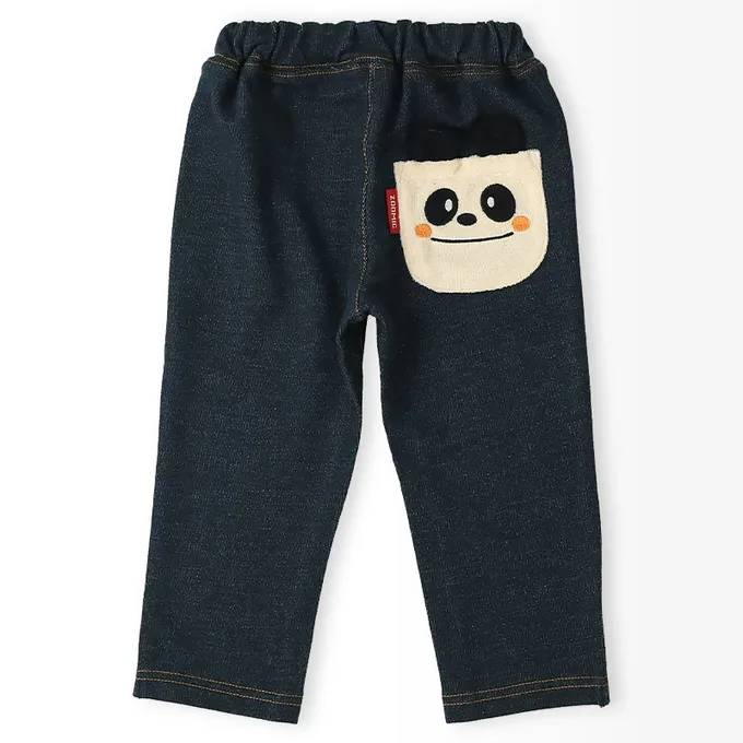 日本 ZOOLAND - 熊熊救援隊 警車標籤舒適牛仔長褲-熊熊口袋-黑