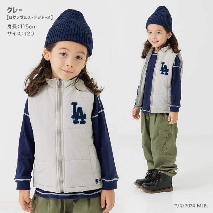 日本 Chil2 - MLB聯名 保暖休閒背心-洛杉磯道奇-淺灰