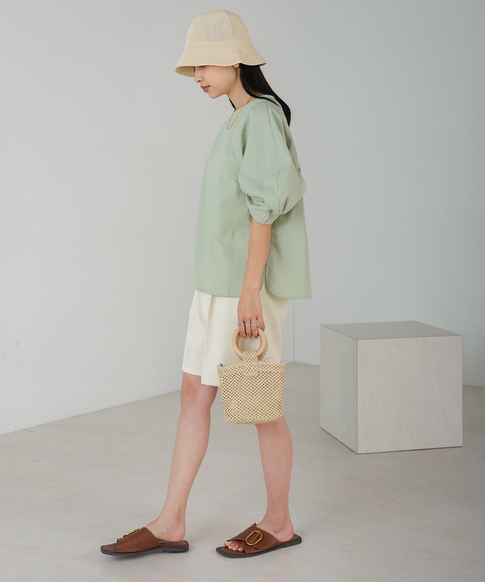 日本 Bab - 圓領百搭氣球袖上衣-淺綠