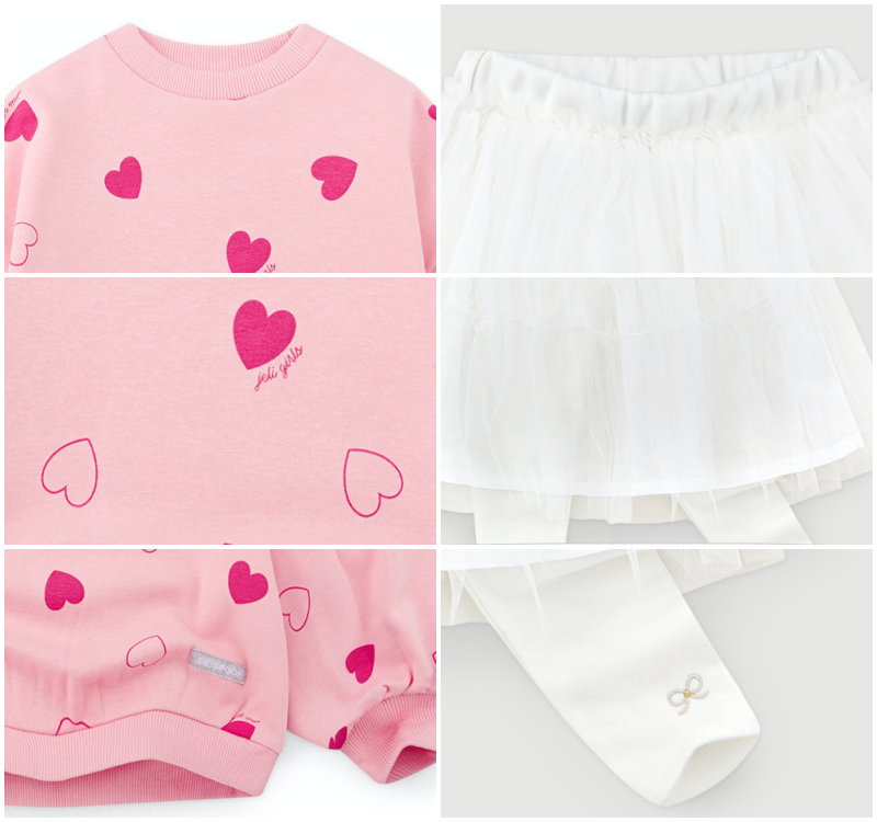 韓國 Jelispoon - (內刷毛)愛心泡泡袖紗裙套裝-紅