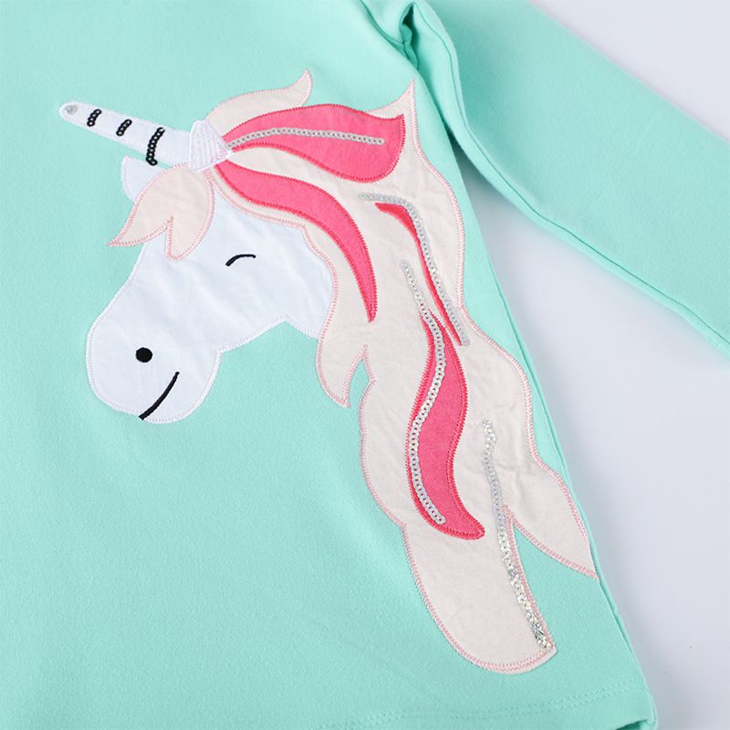 Jumping meters - 連帽棉質長袖連身大學T-微笑獨角獸-果綠色